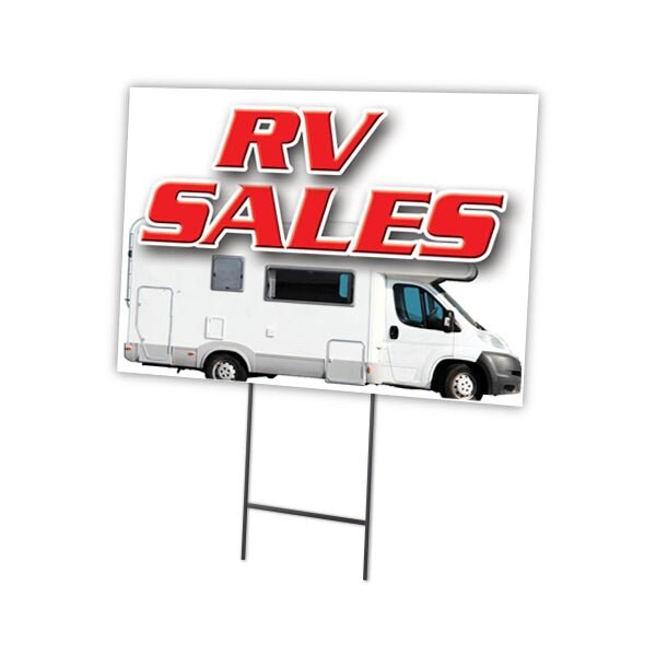 Rv Sales Yard Sign & Stake outdoor plastic coroplast window, C-1216-DS-Rv Sales